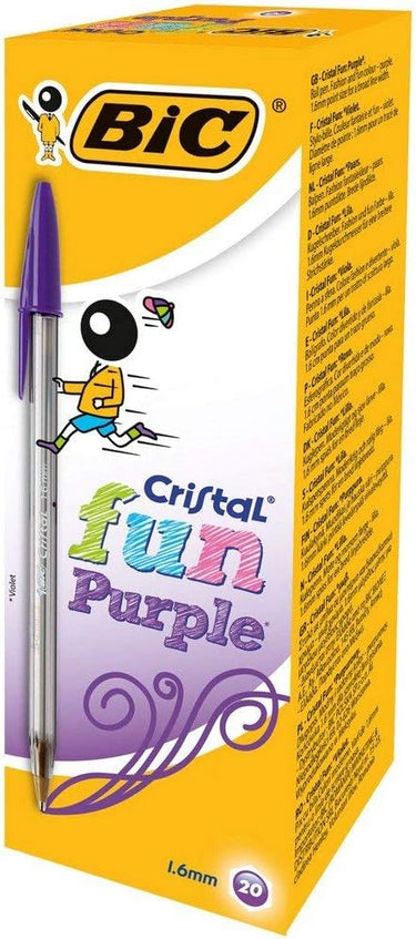BIC Cristal Fun bolígrafos Punta Ancha (1,6 mm) – Morado, Caja de 20 unidades